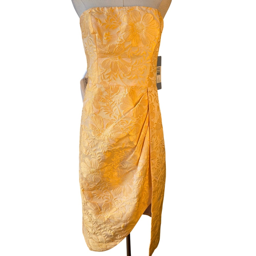 NWT Kay Unger New York Strapless Floral Jacquard Dress Saffron Size‎ 12 - Picture 2 of 9